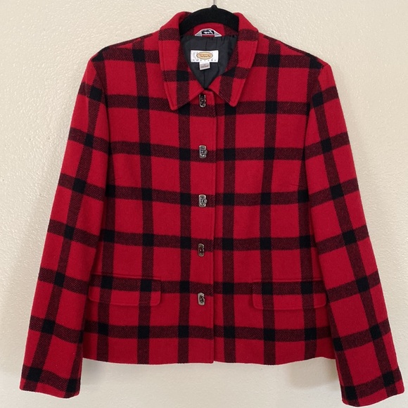 TALBOTS| plaid red coat 12P - Picture 2 of 11